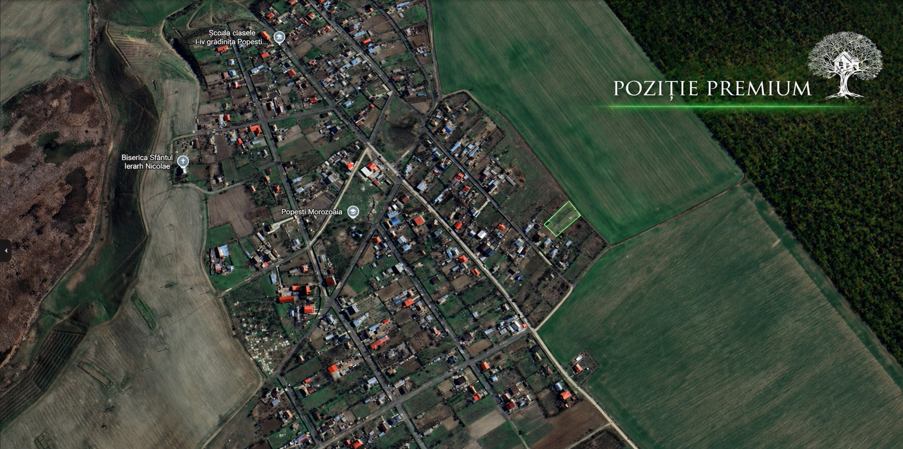 Teren intravilan în satul Popești. Curent electric. Padure. Aer curat, liniste, acces rapid Bucuresti. [Zona Frumusani]