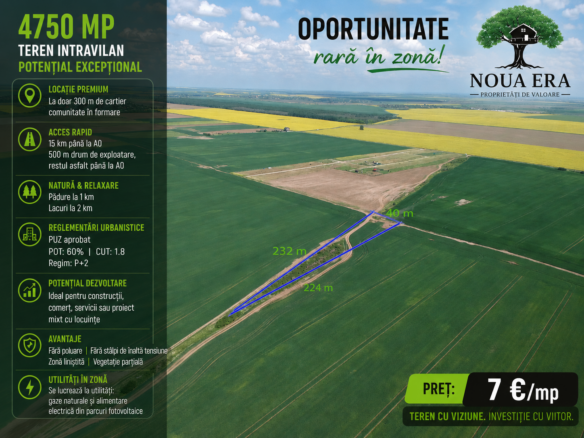 Oportunitate rară în zonă – 4750 mp intravilan cu PUZ aprobat, aproape de A0